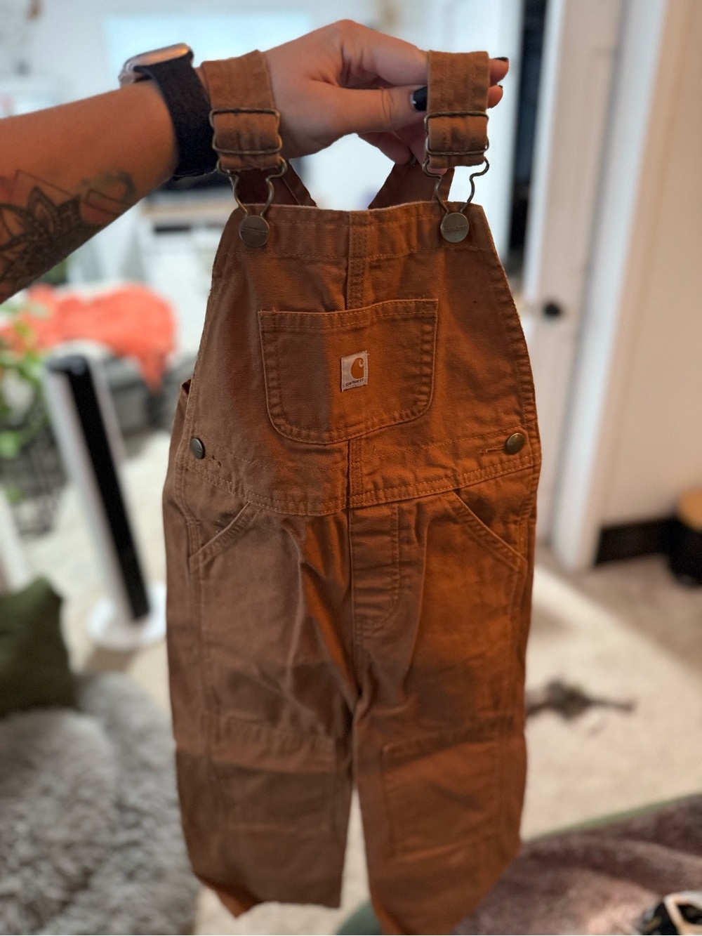 Carhartt Tan Kids Overalls with Logo Tag